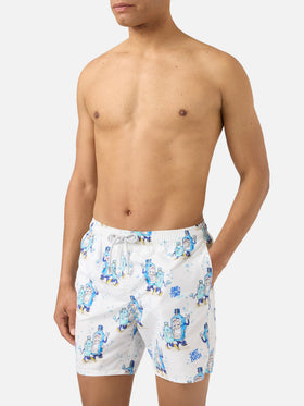 Costume mare Gustavia bianco con stampa Gino & Tony | Special Edition