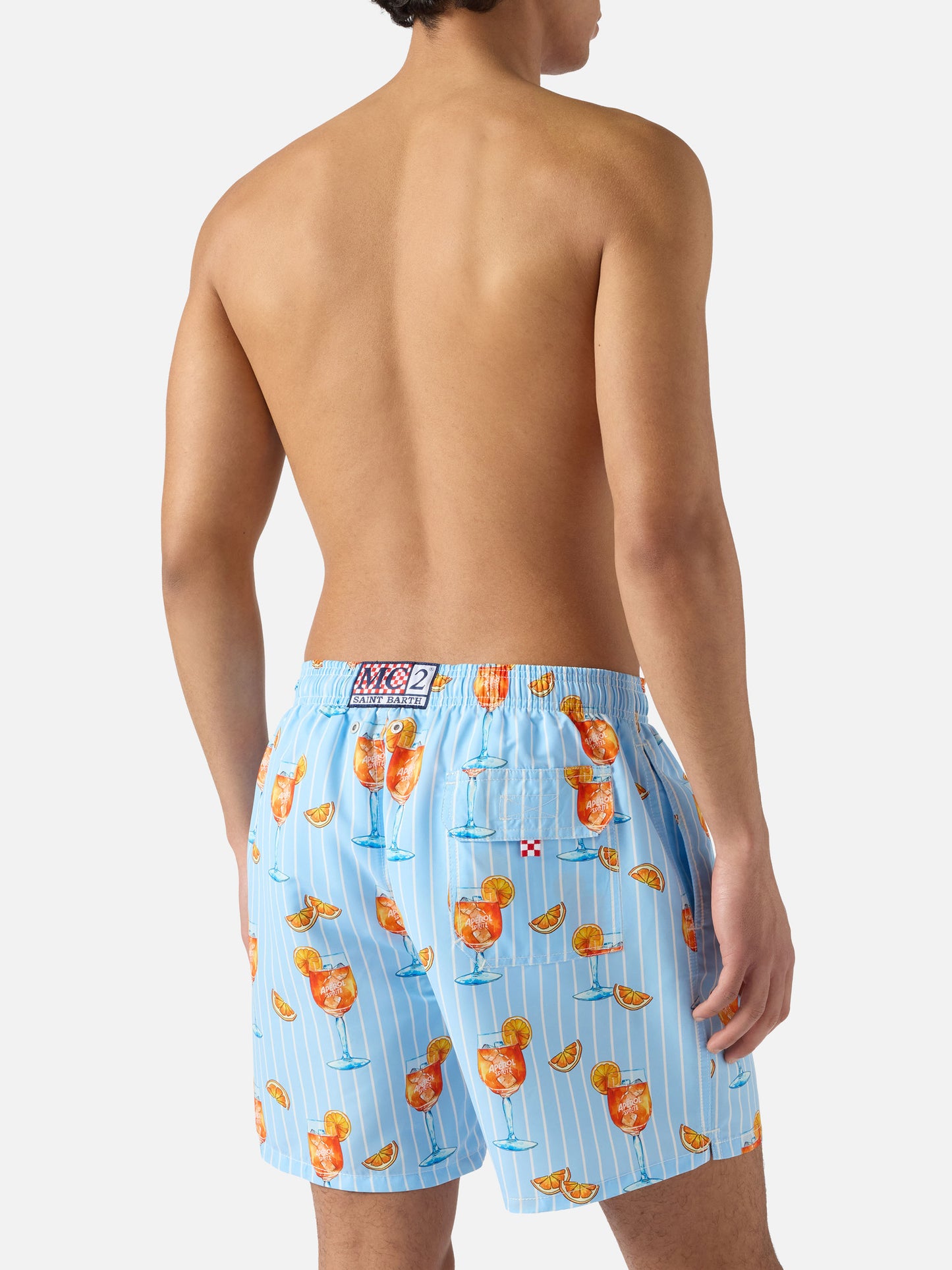 Gustavia striped swim shorts with cocktail print | Special Edition