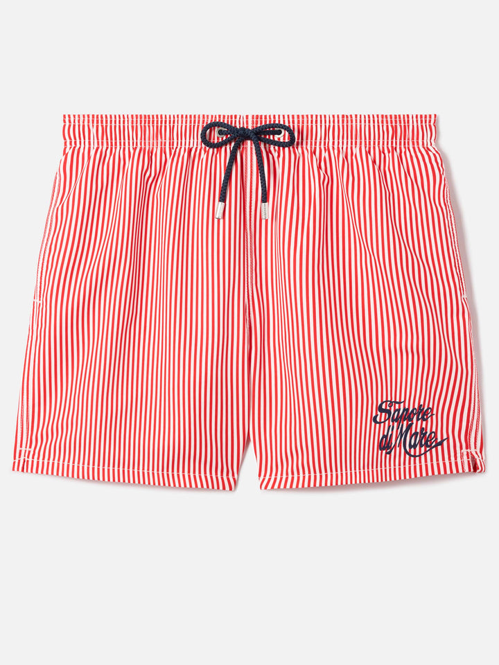 Gustavia red striped swim shorts with Sapore di Mare embroidery | Special Edition