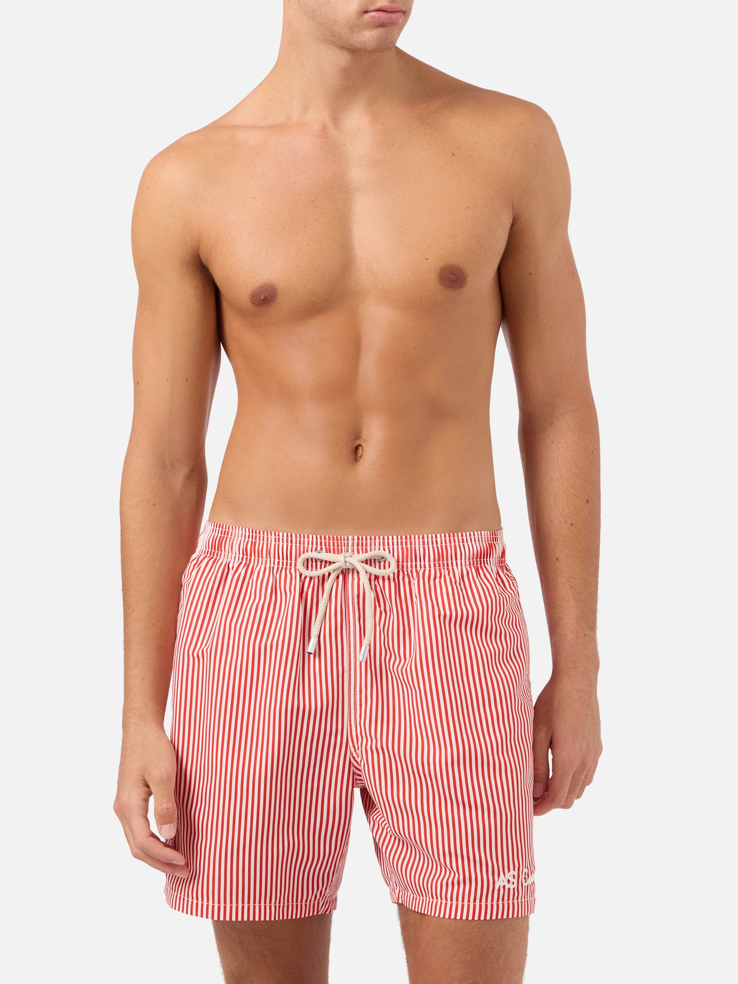 Gustavia red striped swim shorts with AS Cannes embroidery | AS CANNES SPECIAL EDITION