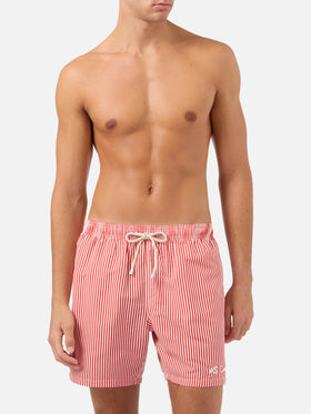 Gustavia red striped swim shorts with AS Cannes embroidery | AS CANNES SPECIAL EDITION