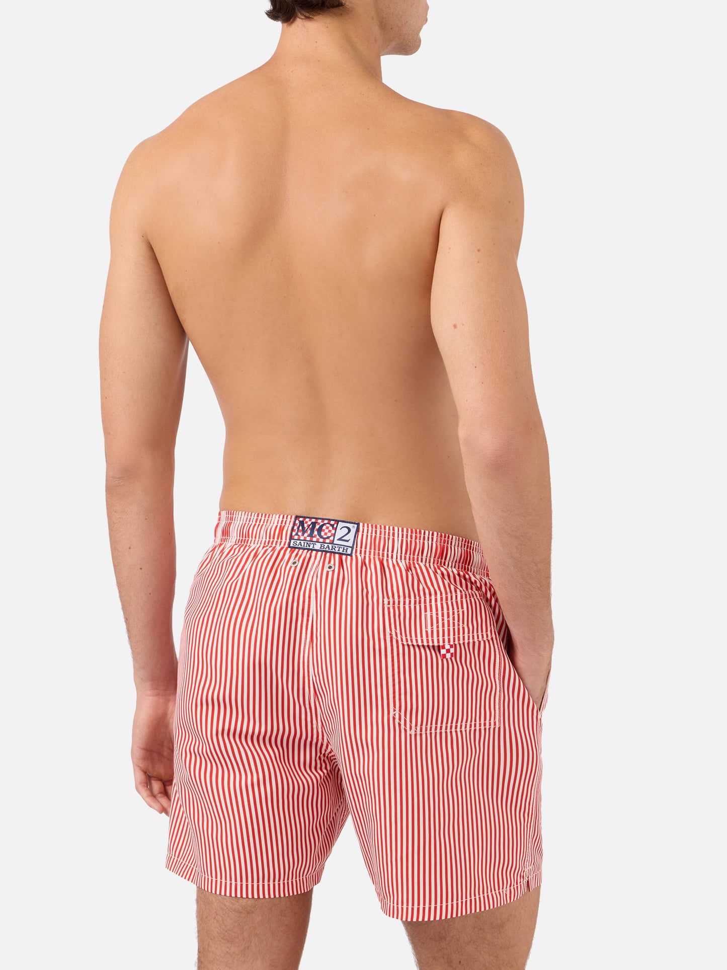 Gustavia red striped swim shorts with AS Cannes embroidery | AS CANNES SPECIAL EDITION