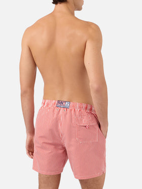 Gustavia red striped swim shorts with AS Cannes embroidery | AS CANNES SPECIAL EDITION