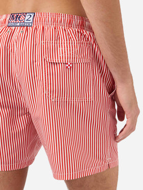 Gustavia red striped swim shorts with AS Cannes embroidery | AS CANNES SPECIAL EDITION