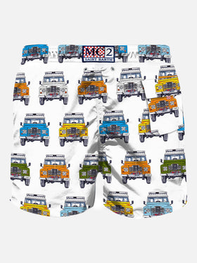 Man swim shorts safari car print