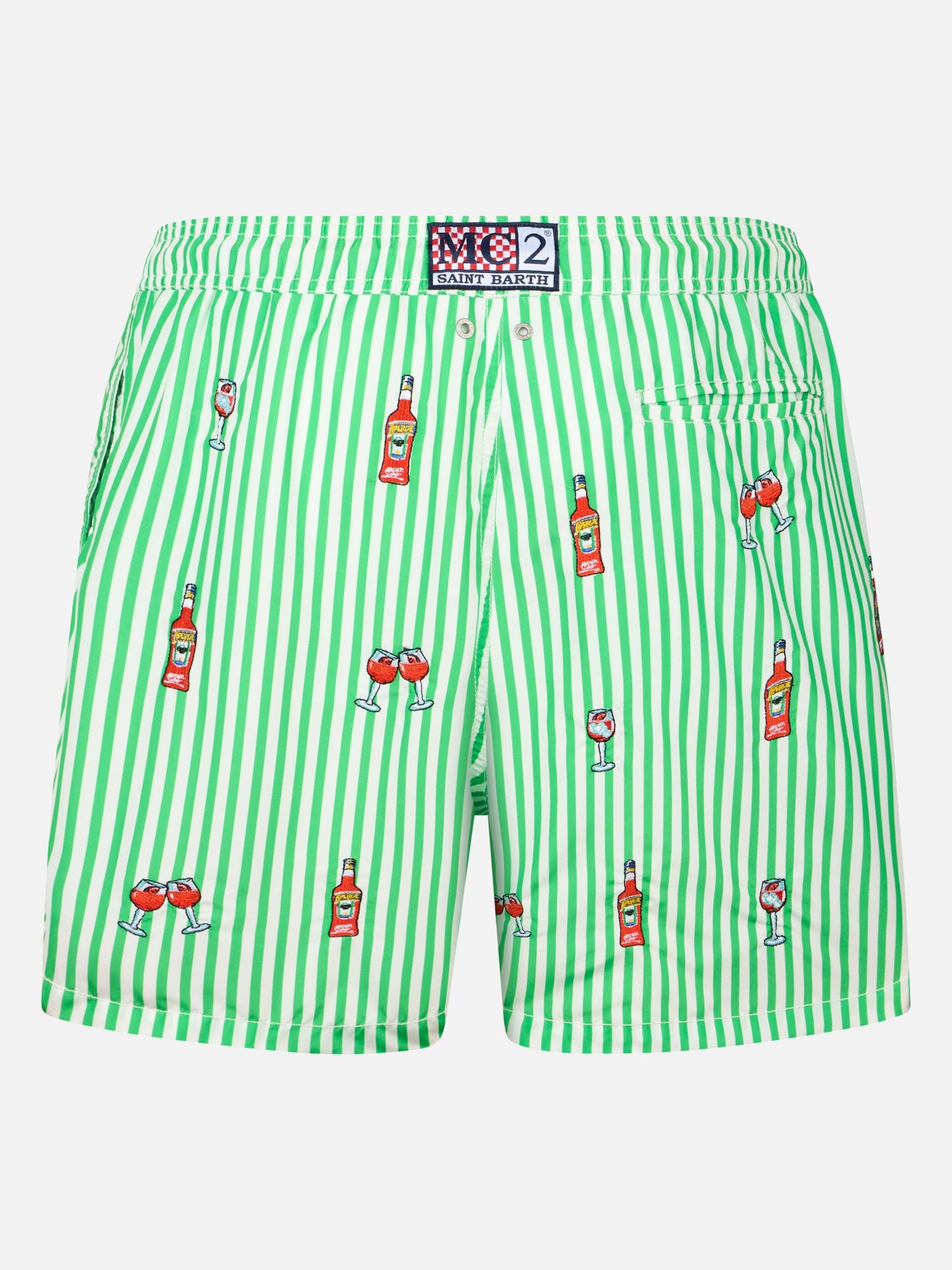 Man mid-length striped Gustavia swim-shorts with Aperol Spritz embroidery | APEROL SPECIAL EDITION - MC2 Saint Barth