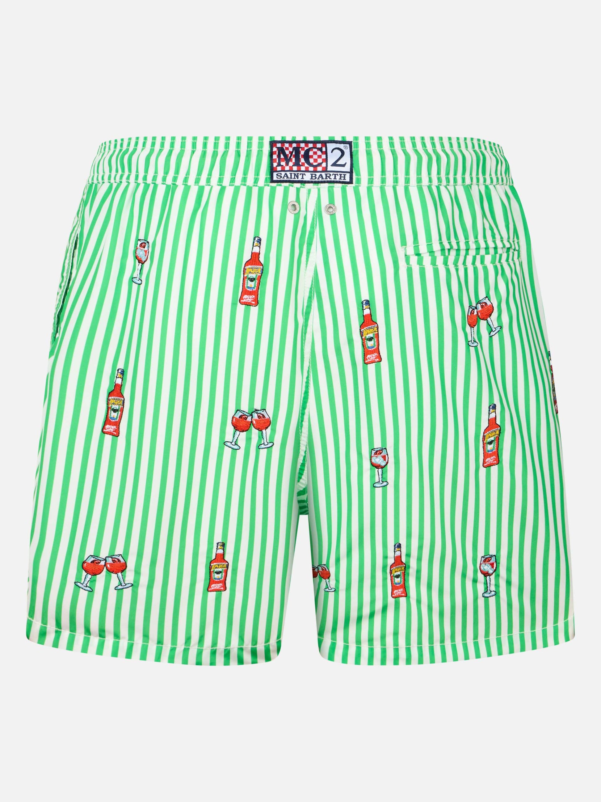 Man mid-length striped Gustavia swim-shorts with Aperol Spritz embroidery | APEROL SPECIAL EDITION - MC2 Saint Barth