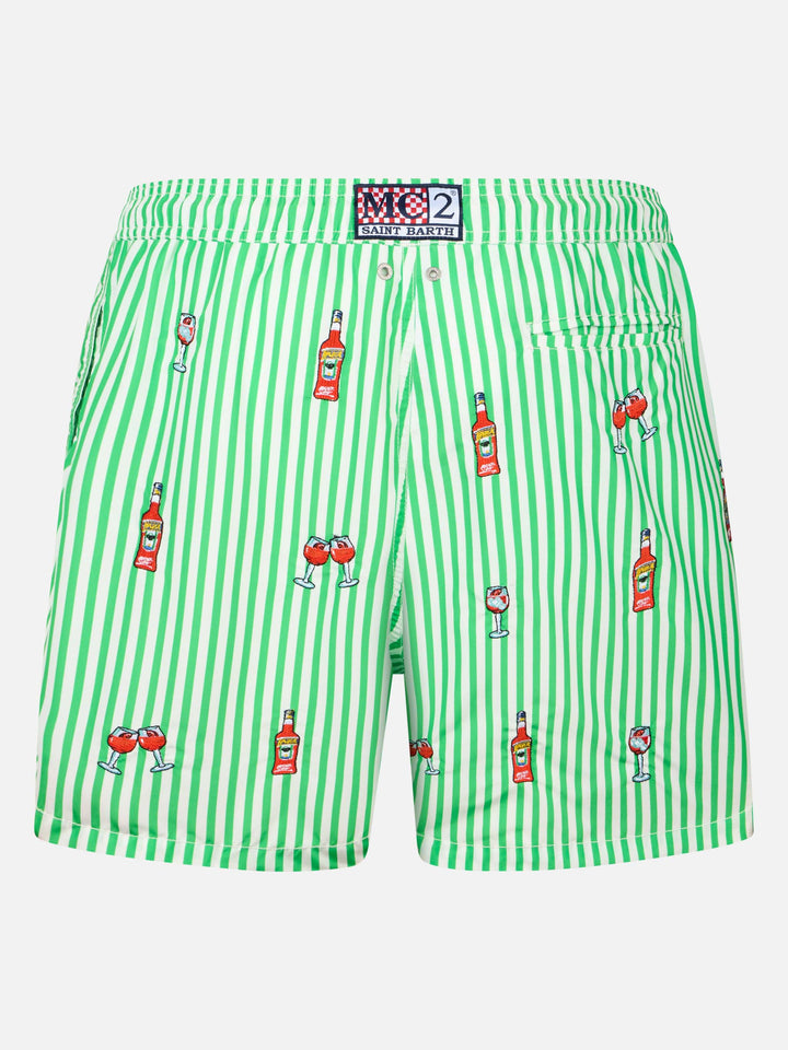 Man mid-length striped Gustavia swim-shorts with Aperol Spritz embroidery | APEROL SPECIAL EDITION - MC2 Saint Barth
