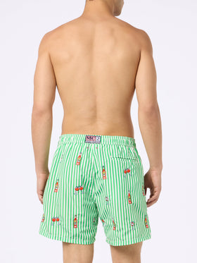 Man mid-length striped Gustavia swim-shorts with Aperol Spritz embroidery | APEROL SPECIAL EDITION - MC2 Saint Barth