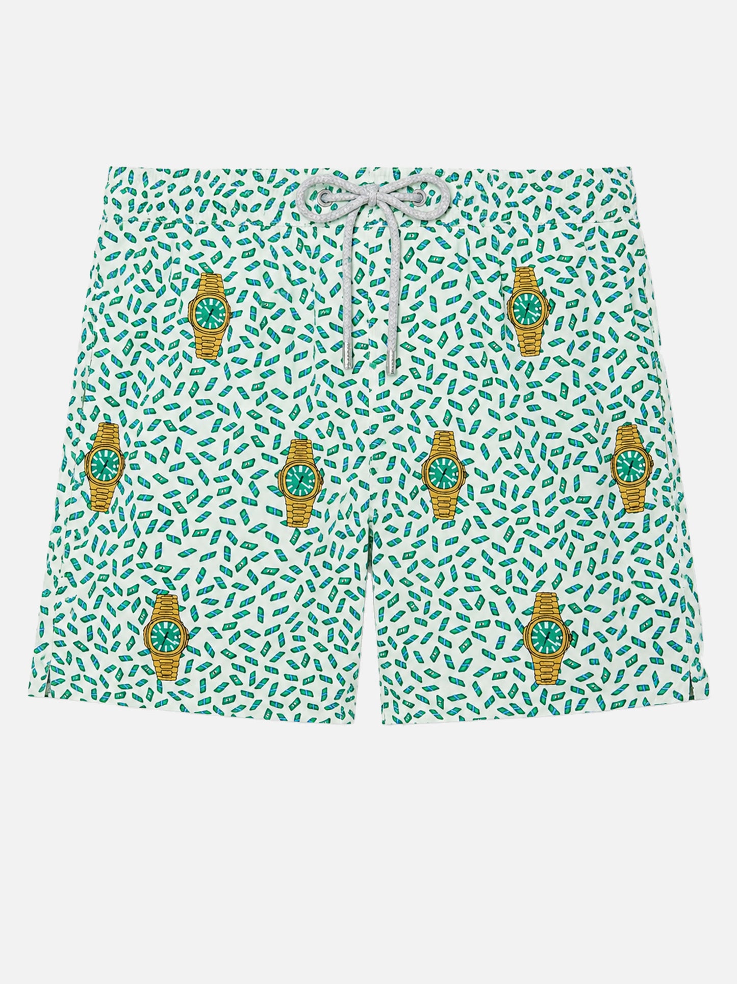 Mittellange gestreifte Badeshorts Gustavia mit Uhrenstickerei