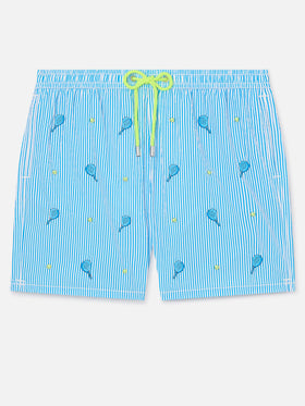 Gustavia seersucker striped swim shorts with embroidery