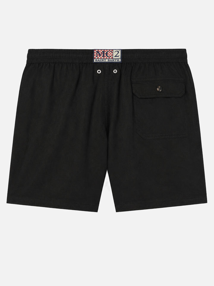 Mittellange schwarze Leinen-Badeshorts Gustavia