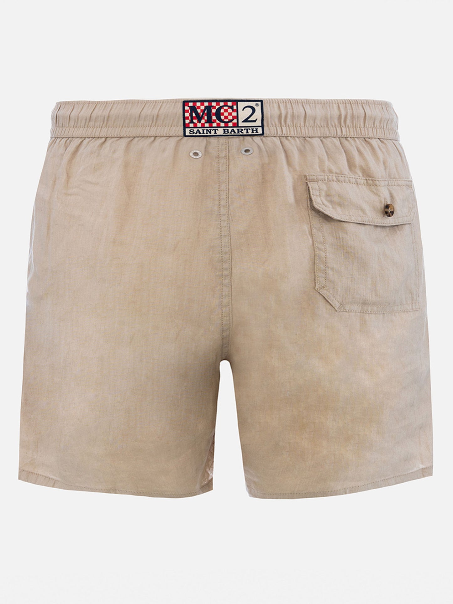 Mittellange beige Leinen-Badeshorts Gustavia