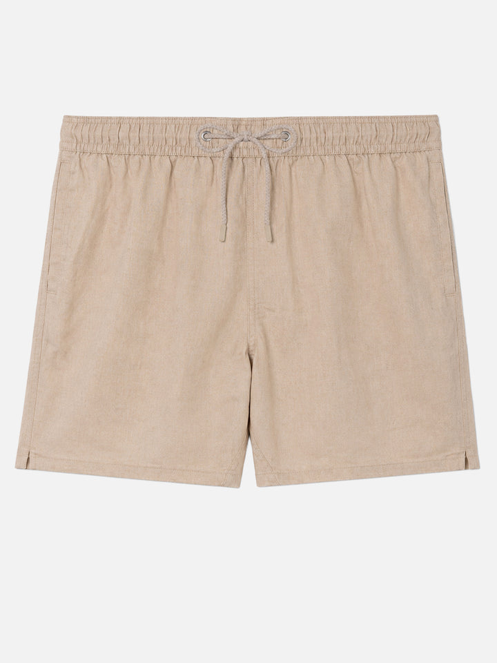 Mittellange beige Leinen-Badeshorts Gustavia