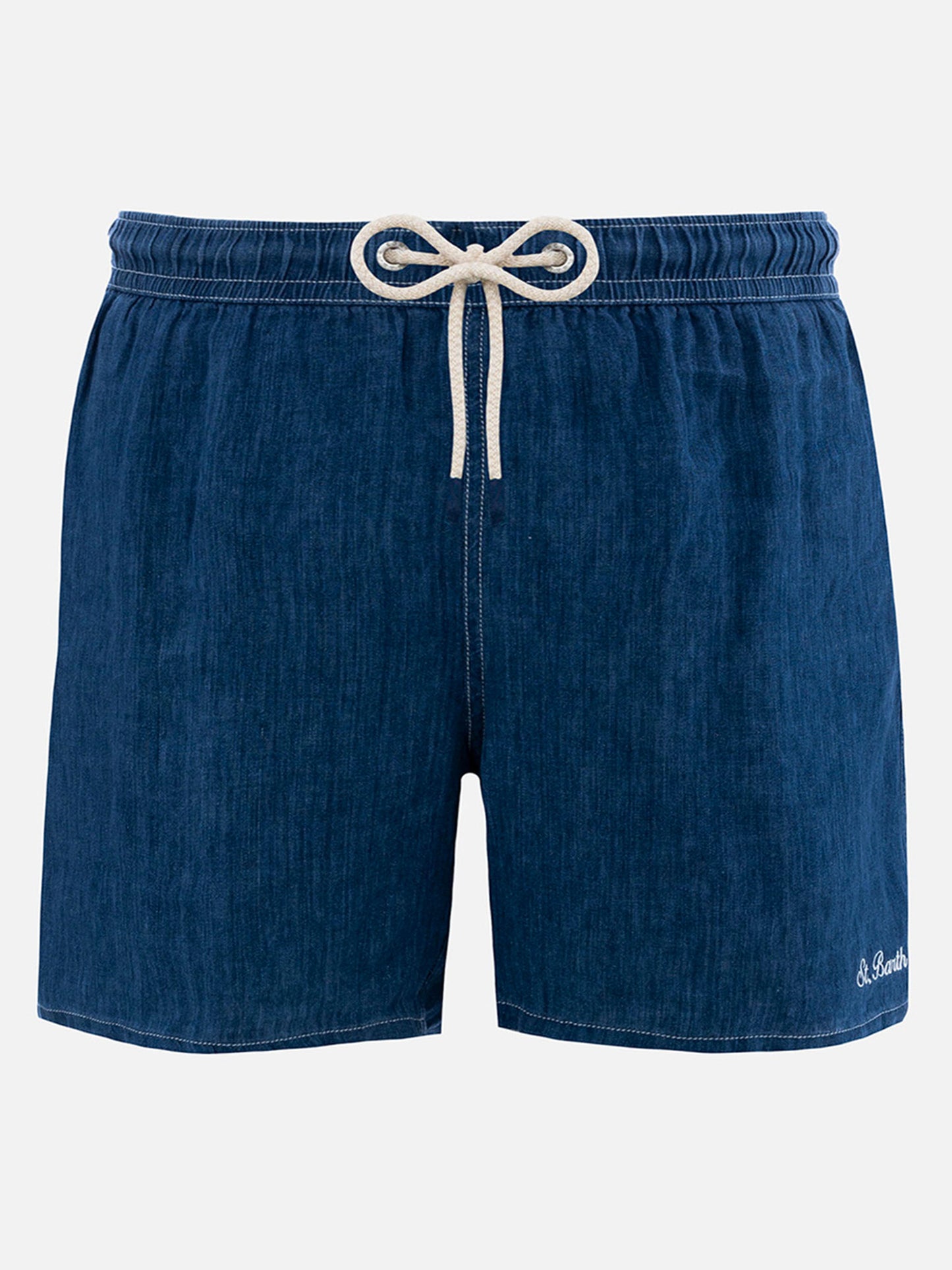Costume da bagno da uomo lunghezza media in lino blu denim Gustavia