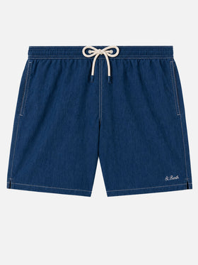 Bañador corto de lino denim blue Gustavia 