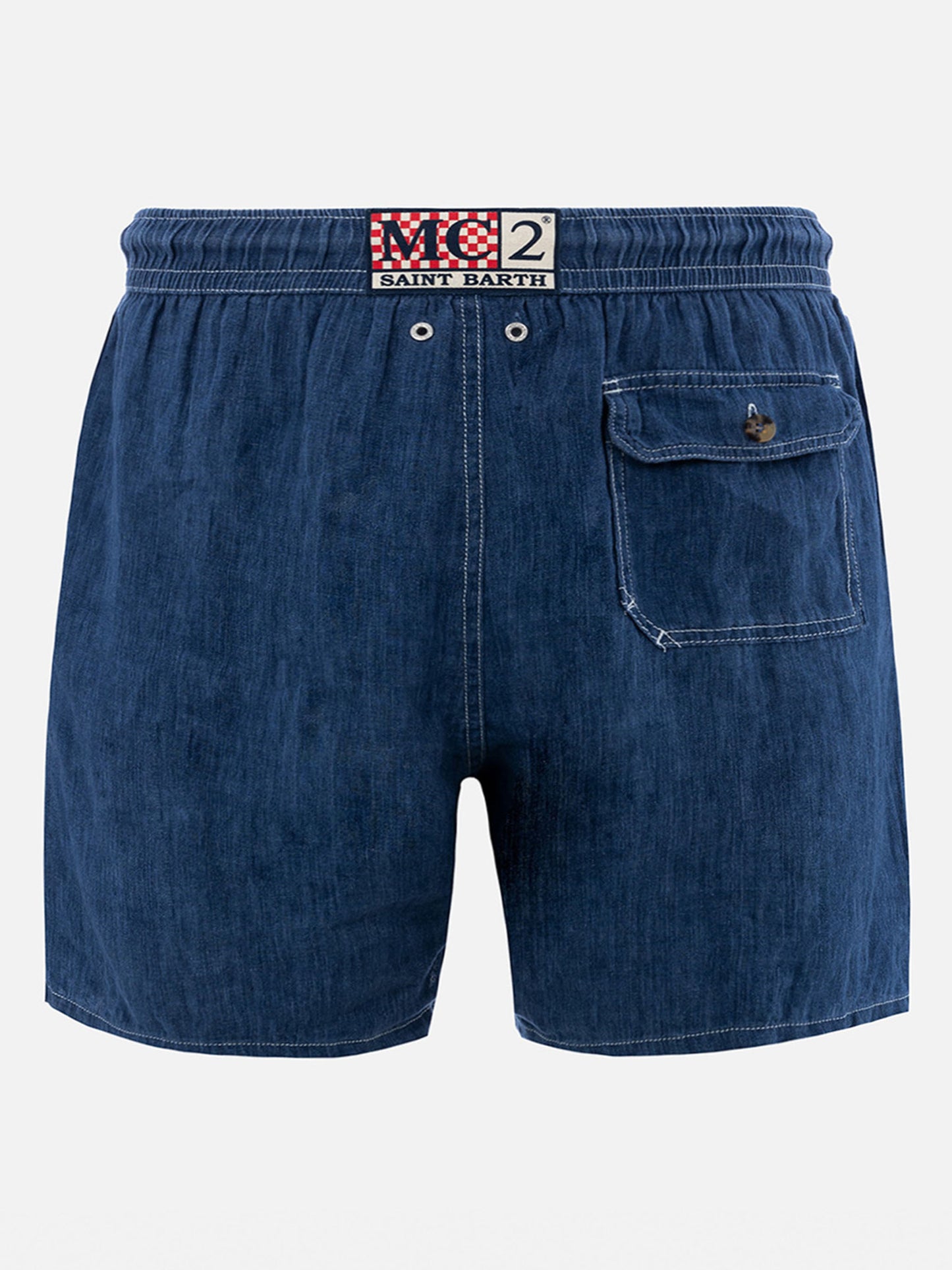 Costume da bagno da uomo lunghezza media in lino blu denim Gustavia