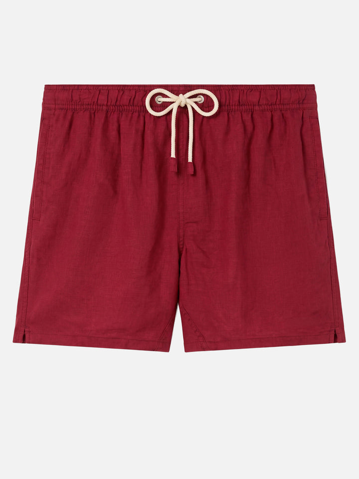 Costume mare Gustavia in lino bordeaux tinta unita