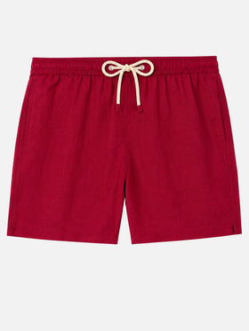 Short de bain en lin uni bordeaux Gustavia 