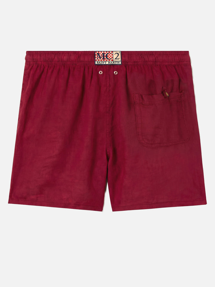 Costume mare Gustavia in lino bordeaux tinta unita