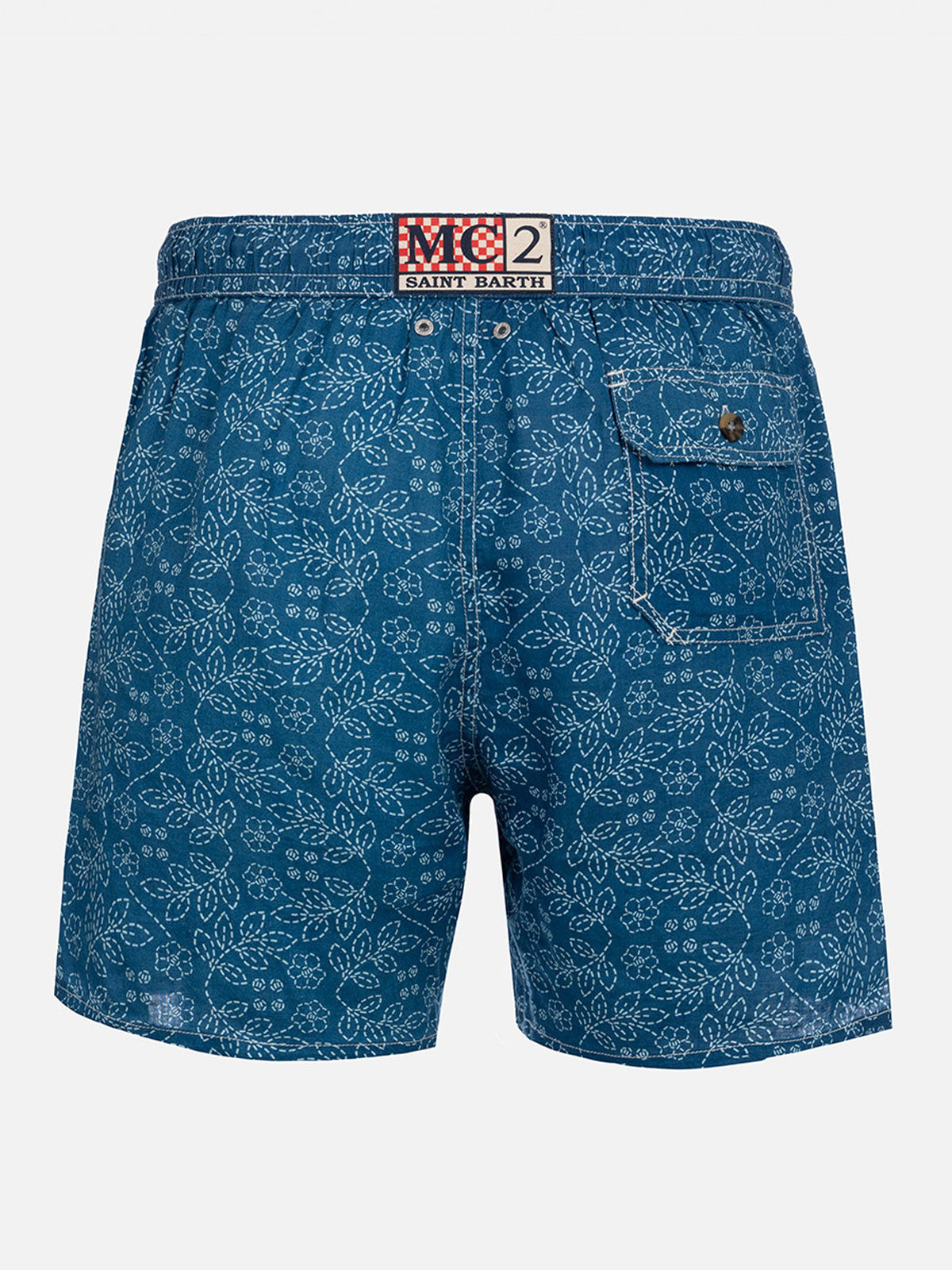 Man mid-length linen swim-shorts Gustavia with sashiko print - MC2 Saint Barth
