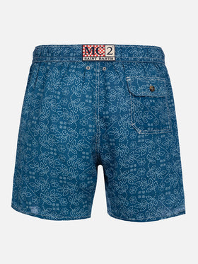 Man mid-length linen swim-shorts Gustavia with sashiko print - MC2 Saint Barth