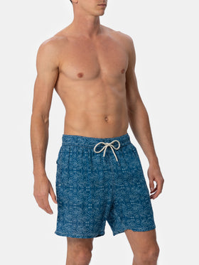 Man mid-length linen swim-shorts Gustavia with sashiko print - MC2 Saint Barth