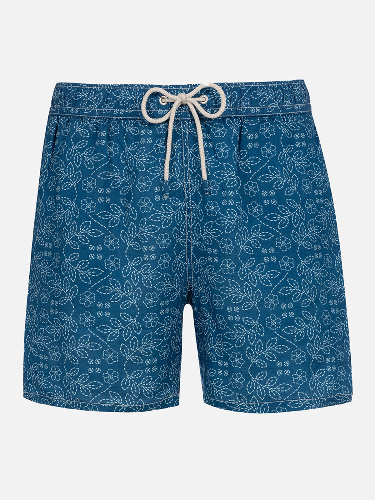 Man mid-length linen swim-shorts Gustavia with sashiko print - MC2 Saint Barth