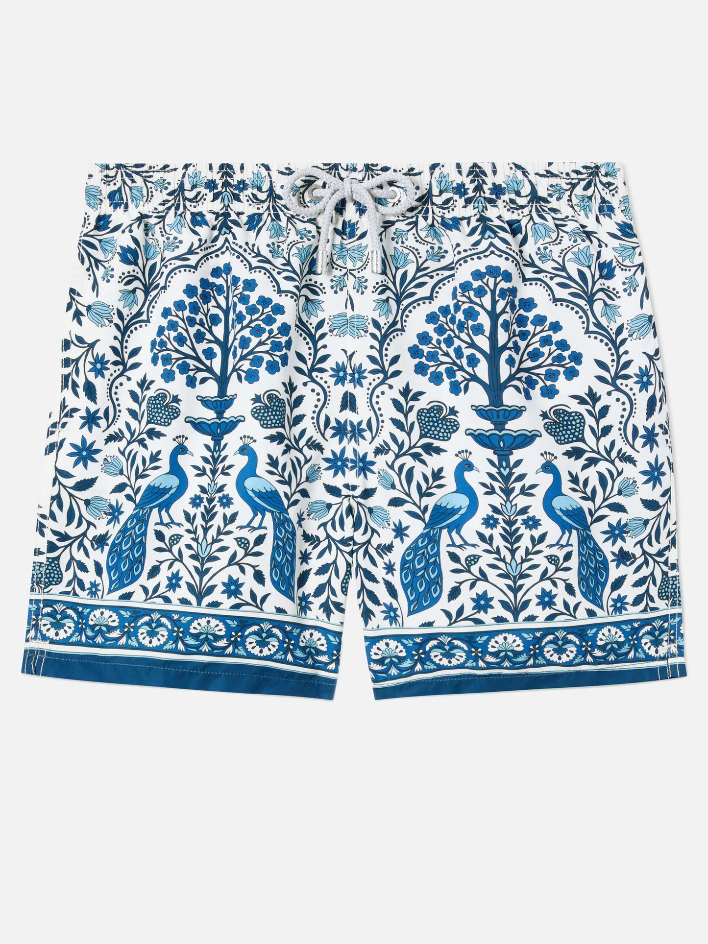 Short de bain blanc Gustavia avec imprimé paon contrasté 