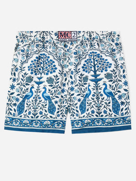 Short de bain blanc Gustavia avec imprimé paon contrasté 