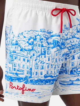 Costume Gustavia con stampa piazzata Portofino bianco