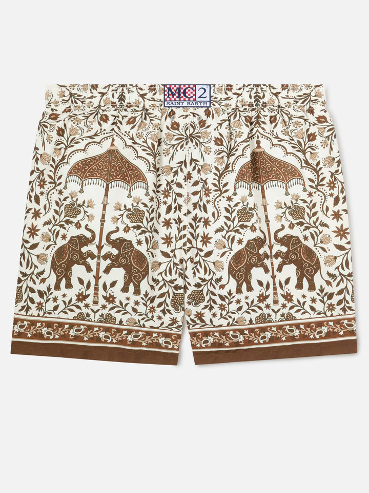 Short de bain Gustavia avec imprimé ornemental marron placé 