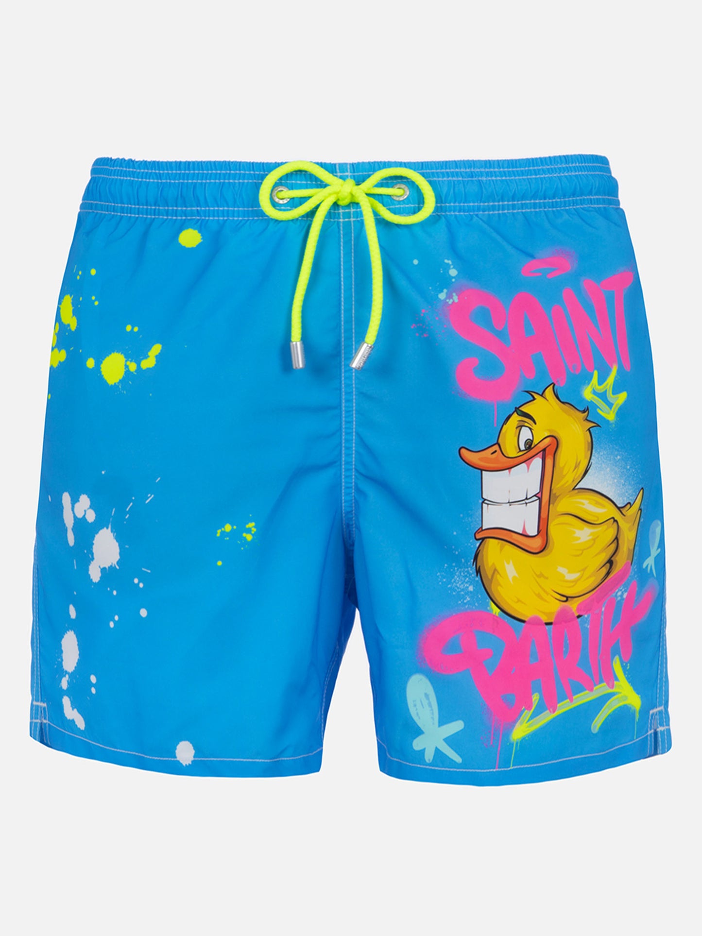 Mittellange Gustavia-Badeshorts für Herren mit platziertem Enten-Cryptopuppets-Aufdruck| CRYPTOPUPPET-SONDERAUSGABE
