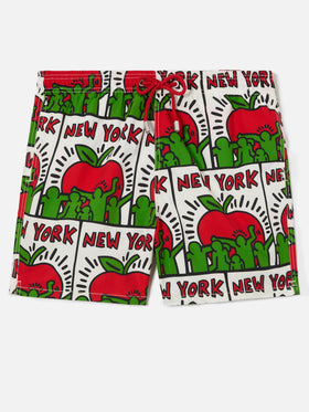 Short de bain Gustavia blanc avec imprimé placé Keith Haring NY | Special Edition 