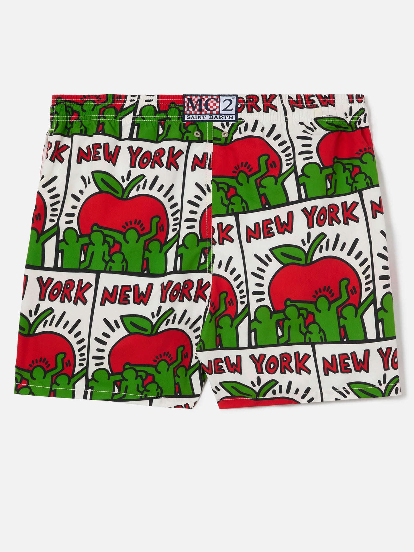 Short de bain Gustavia blanc avec imprimé placé Keith Haring NY | Special Edition 