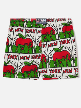 Short de bain Gustavia blanc avec imprimé placé Keith Haring NY | Special Edition 