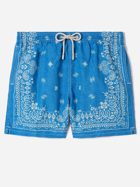 Gustavia blue swim shorts with bandana print