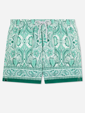Gustavia swim shorts with green paisley print
