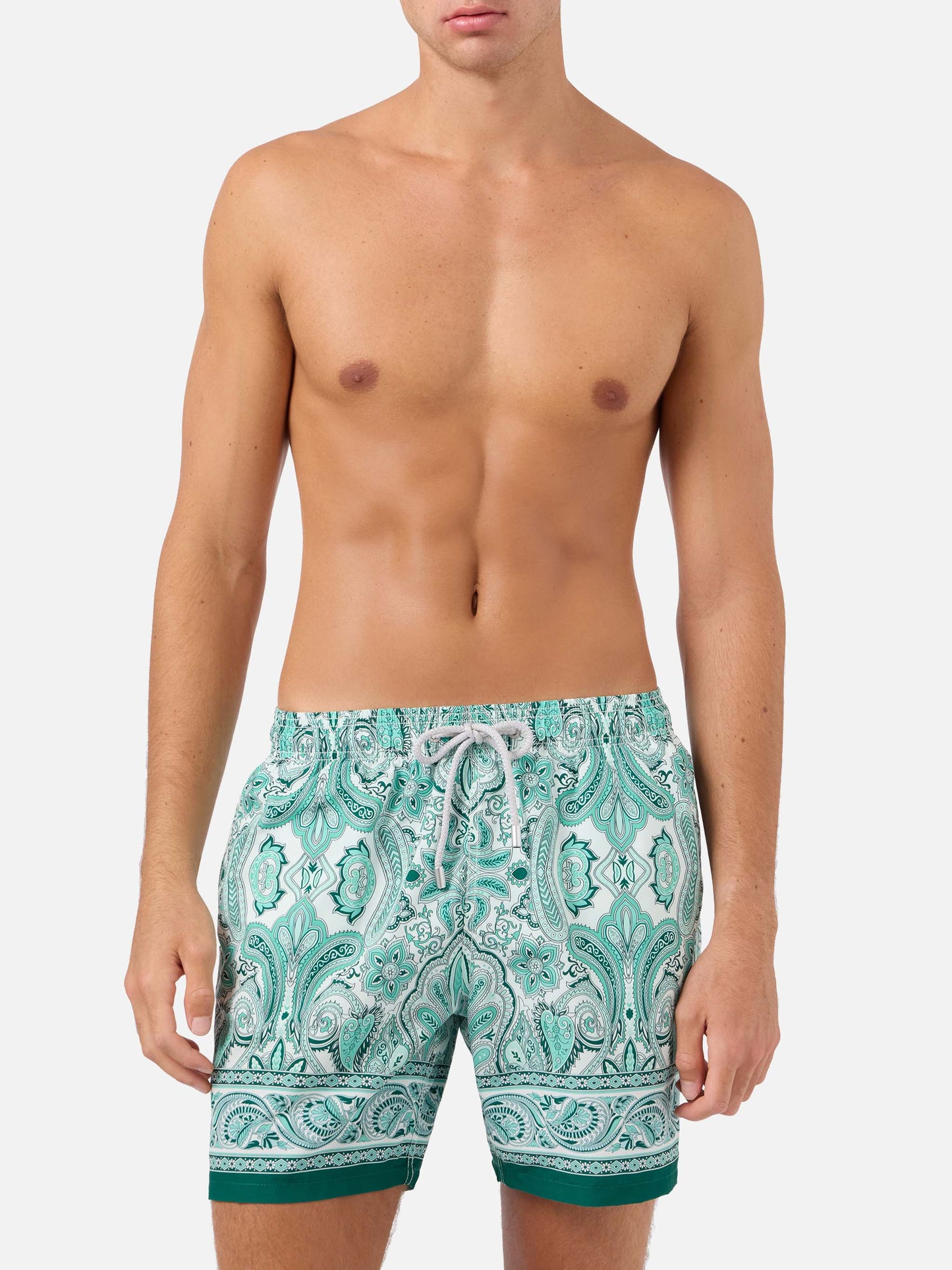 Gustavia-Badeshorts mit grünem Paisley-Print 