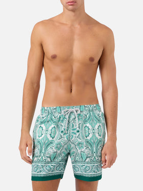 Gustavia-Badeshorts mit grünem Paisley-Print 