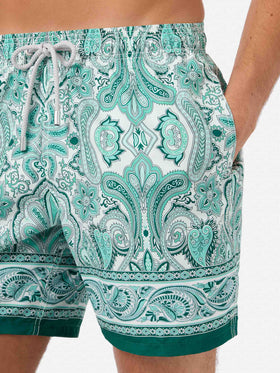Gustavia-Badeshorts mit grünem Paisley-Print 