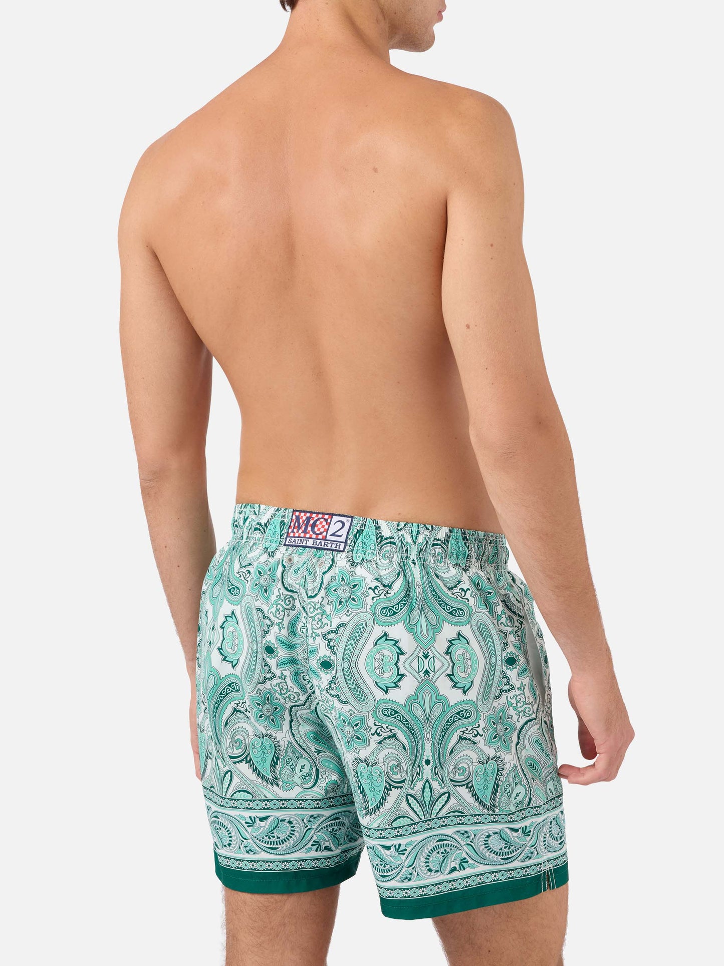 Gustavia-Badeshorts mit grünem Paisley-Print 