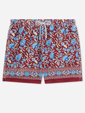 Gustavia burgundy swim shorts with floral print
