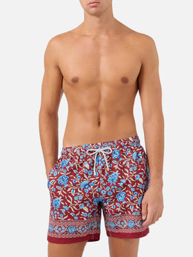 Gustavia burgundy swim shorts with floral print