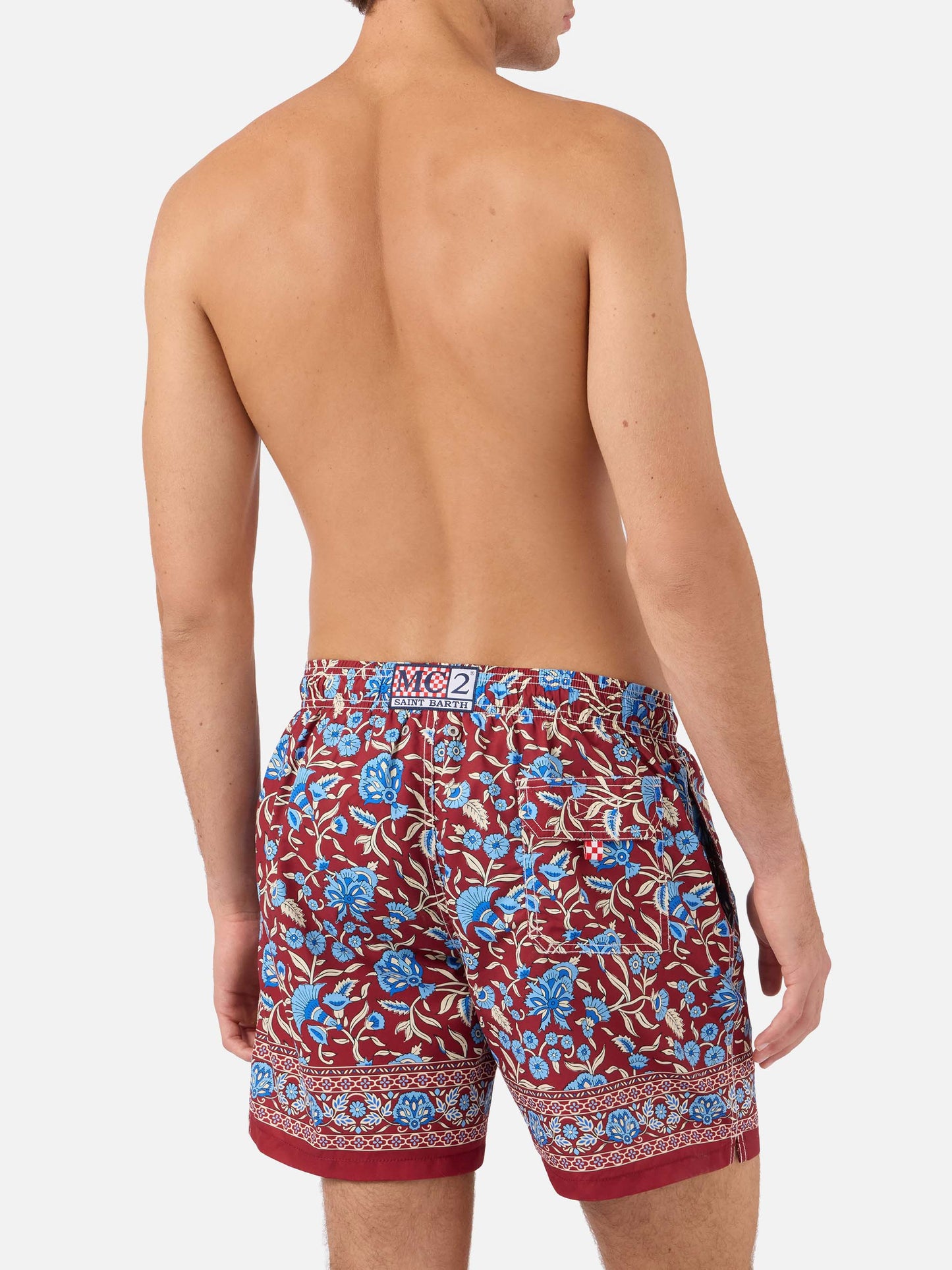 Gustavia burgundy swim shorts with floral print