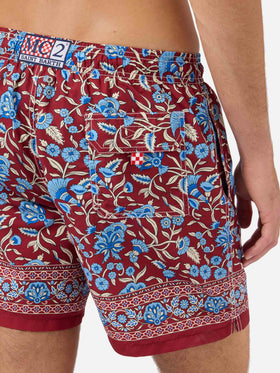Gustavia burgundy swim shorts with floral print