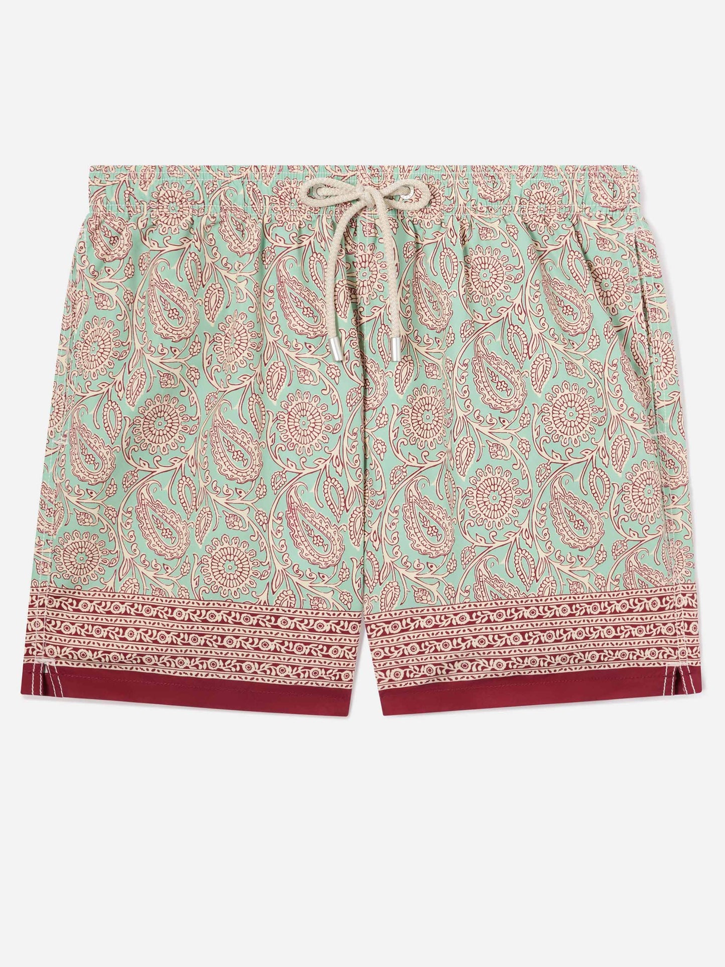 Gustavia Badeshorts in Aquagrün mit kontrastierendem Paisley-Print 