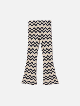 Gwenda Jr raschel knit pants with blue and ivory wave pattern