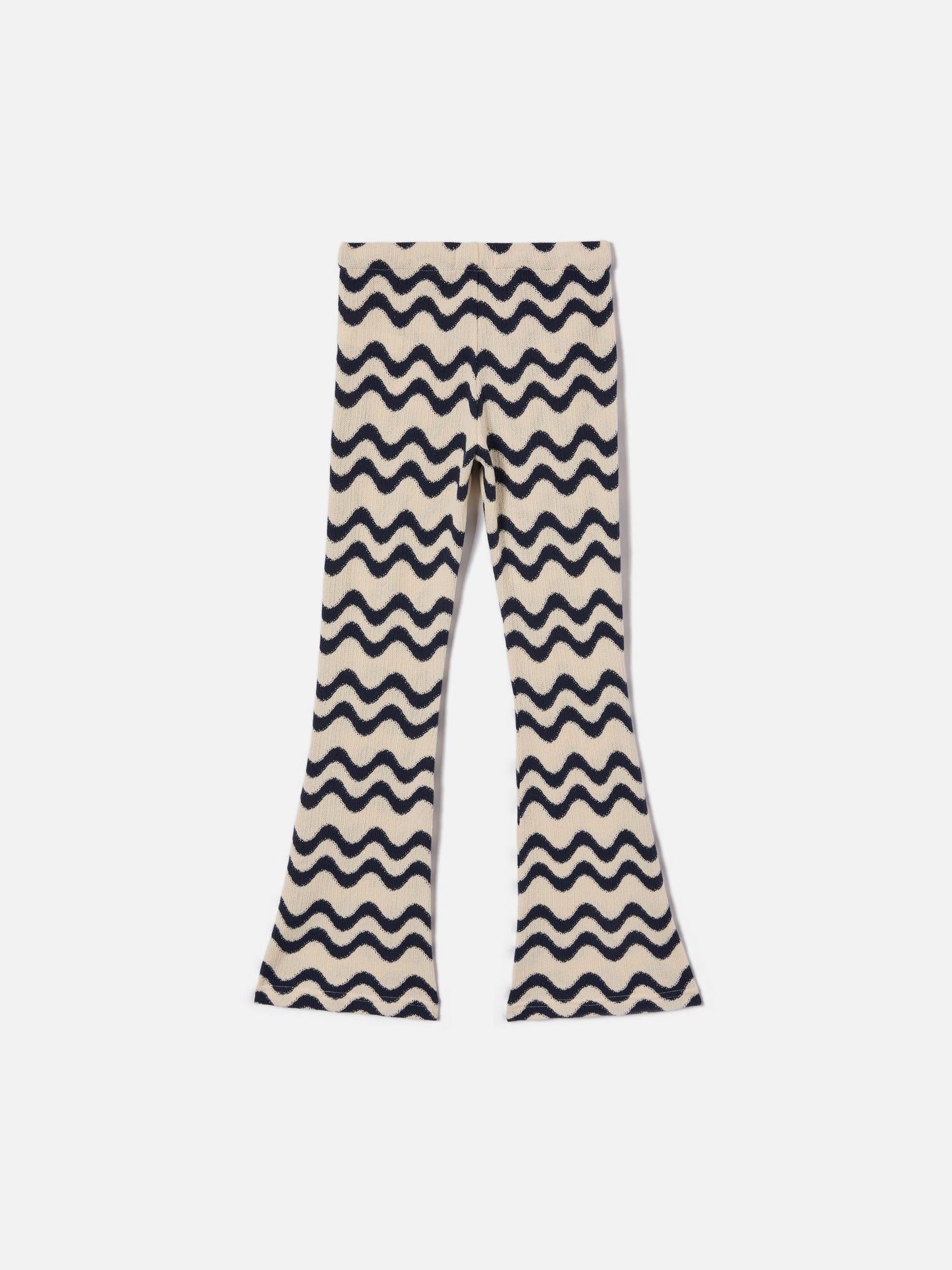 Gwenda Jr raschel knit pants with blue and ivory wave pattern
