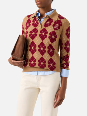 Punto Hadidy de mezcla de lana y cachemira con cuello polo, motivo argyle y corazones 